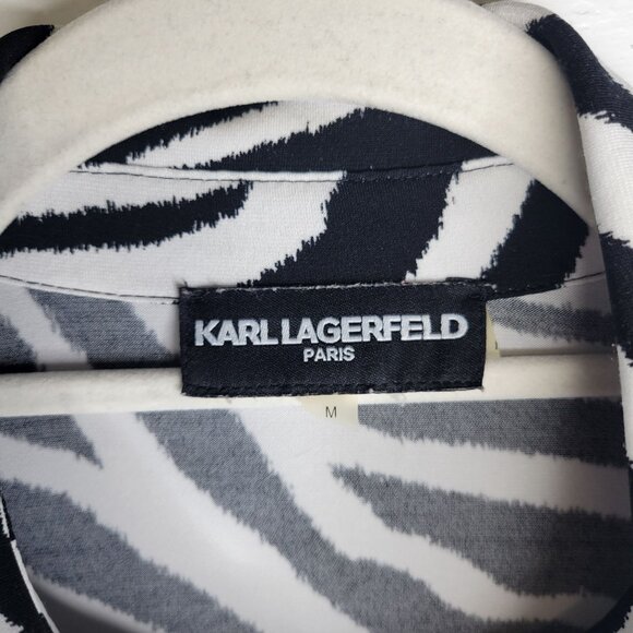 Karl Lagerfeld Women's Medium Button Front Shirt Black White Animal Print - Picture 4 of 5